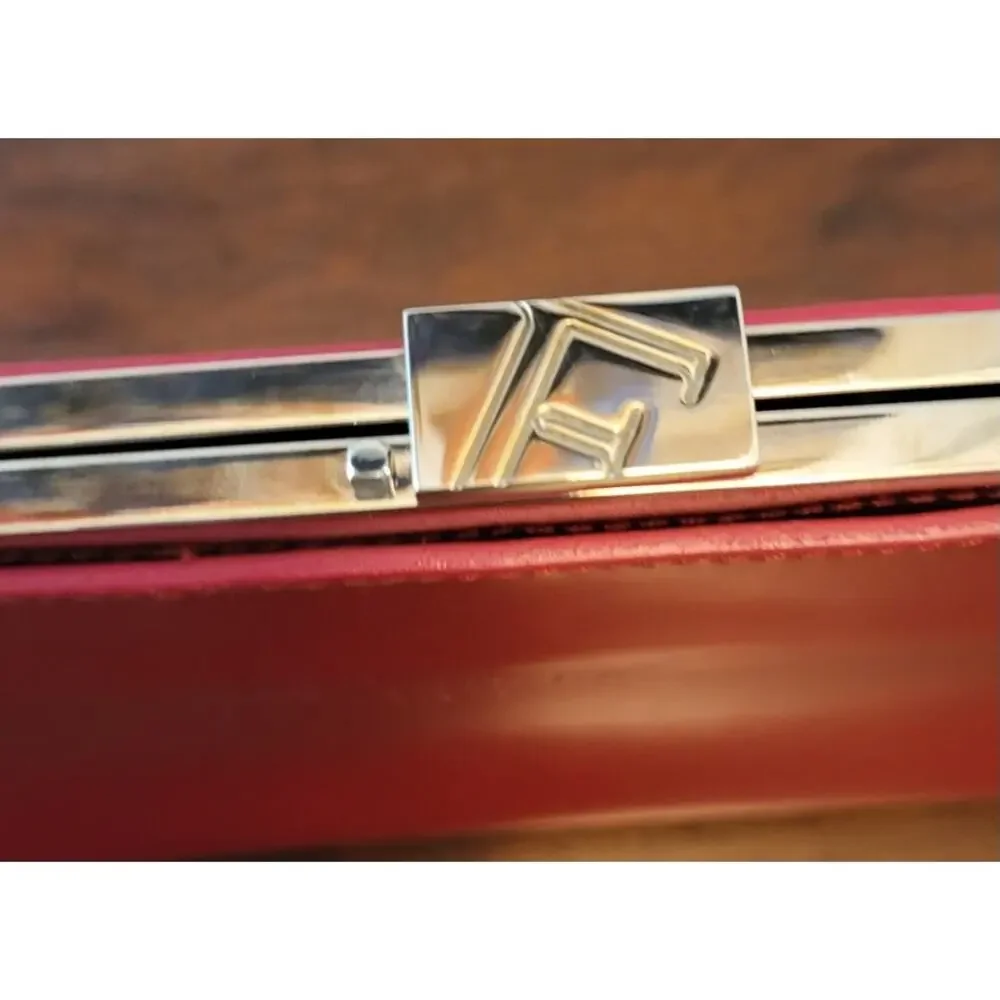 FURLA Red Clutch Luxury Bag with Metal Strap